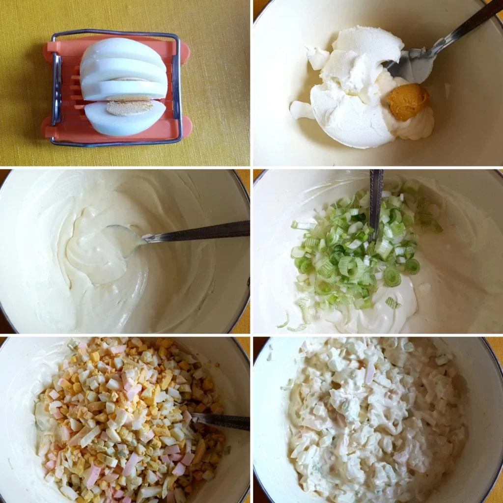 Egg and Onion salad preparing steps images